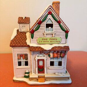 Ceramic Lighted Christmas Village Butcher Shop